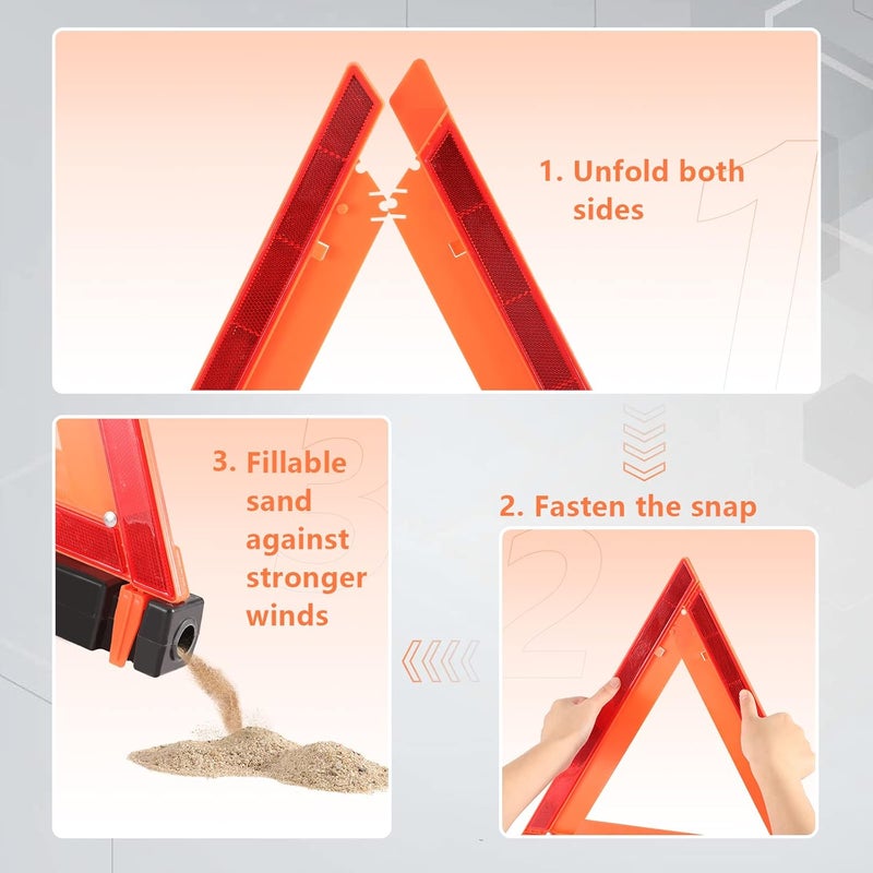 WORKKOOL Store Safety Triangles DOT Approved, Standard Warning Triangles Enmergency Reflector, Emergency Triangles for Vehicles with Carry Case(3 Pack,Without Sand) - Image 3